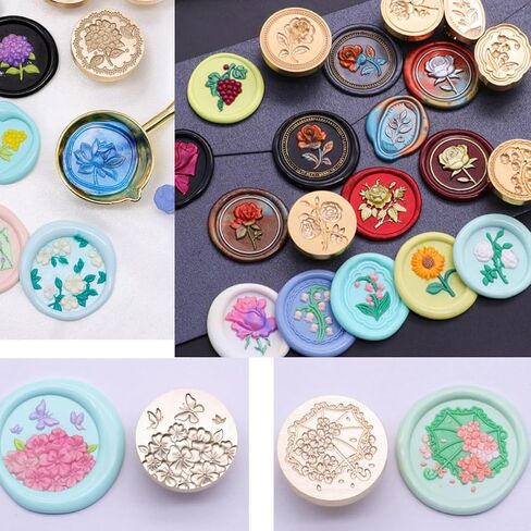 Flower Relief Carving 3D Wax Seal Stamp, ONWINPOR Magpie Wax Stamp Head Embossing Sealing Stamp Head No Handle, Great DIY Sealing Wax Tools for Invitation Envelope Christmas Gift Wrapping (D29) in Kuwait