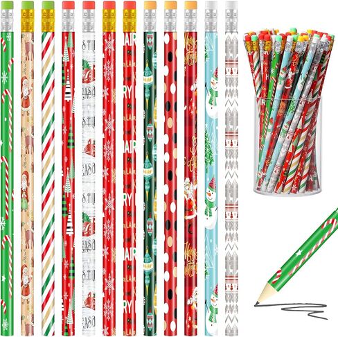 144 Pieces Christmas Pencils Xmas Wood Pencils with Eraser Includes Santa, Xmas Tree, Snowman, Candy Cane Pencils Merry Christmas Stationery for Xmas Party Favors Office School Rewards Stuffers in Saudi Arabia