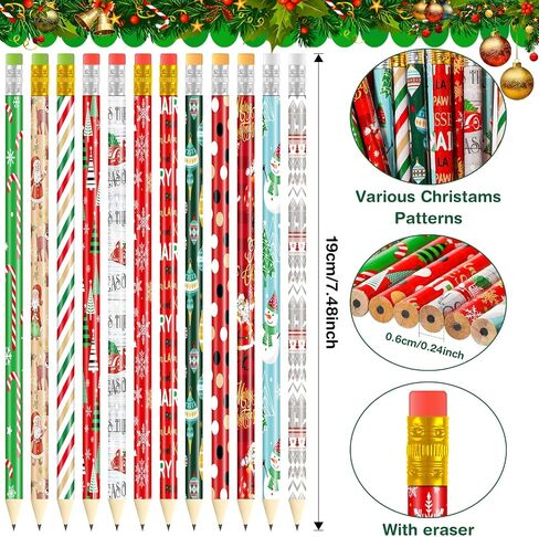 144 Pieces Christmas Pencils Xmas Wood Pencils with Eraser Includes Santa, Xmas Tree, Snowman, Candy Cane Pencils Merry Christmas Stationery for Xmas Party Favors Office School Rewards Stuffers in Saudi Arabia
