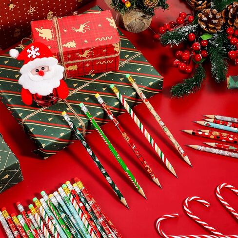 144 Pieces Christmas Pencils Xmas Wood Pencils with Eraser Includes Santa, Xmas Tree, Snowman, Candy Cane Pencils Merry Christmas Stationery for Xmas Party Favors Office School Rewards Stuffers in Saudi Arabia