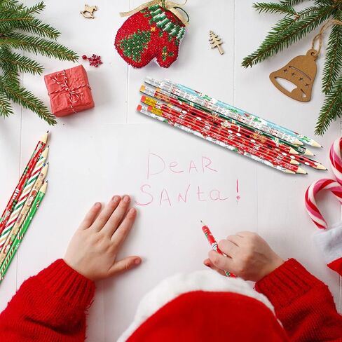 144 Pieces Christmas Pencils Xmas Wood Pencils with Eraser Includes Santa, Xmas Tree, Snowman, Candy Cane Pencils Merry Christmas Stationery for Xmas Party Favors Office School Rewards Stuffers in Saudi Arabia