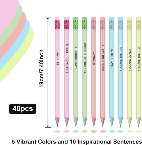 40 Pcs Inspirational Pencils Motivational Sayings Pencils Fun Cute Personalized Pencil Compliment Pencils Bulk with Eraser for Kids Girls Students Teacher Back to School in Saudi Arabia