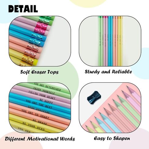 40 Pcs Inspirational Pencils Motivational Sayings Pencils Fun Cute Personalized Pencil Compliment Pencils Bulk with Eraser for Kids Girls Students Teacher Back to School in Saudi Arabia