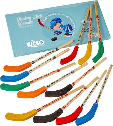 Kicko Hockey Pencils - 9 Inch - 24 Pack - Bulk Multicolor Hockey Stick Pencils with Rubber Blade Eraser - Educational Party Favors, Team Birthday Parties and School Prizes in Saudi Arabia