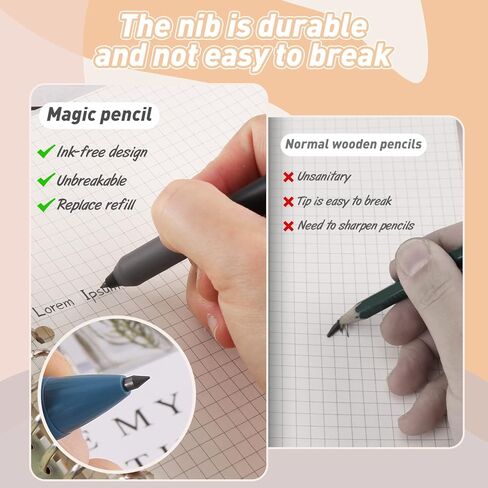 6 قطع من أقلام الرصاص السحرية بدون حبر الأبدية، أقلام رصاص ميكانيكية لا متناهية لطيفة قابلة لإعادة الاستخدام للرسم غير المحدود مع 6 سنون قابلة للاستبدال، وممحاة واحدة وحقيبة أقلام (أسود وأبيض) in Kuwait