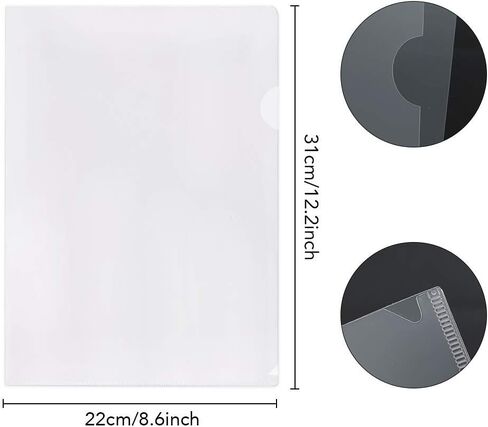 LRCXL 50 Pack Clear Document Folder L-Type Plastic Folder Copy Safe Project Pocket US Letter/ A4 Size in Transparent Color in Kuwait