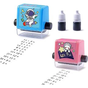 ختم تعليمي رقمي من FETNHU، طوابع تعليمية للأطفال، ختم إضافة وطرح قابل لإعادة الاستخدام، طوابع أسطوانية الضرب والقسمة، ضمن 100 سؤال لممارسة الرياضيات التعليمية (قطعتان-A) in Kuwait