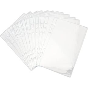 12pcs A5 Binder Pockets Clear 6 Holes Budget Cash Envelopes for Budgeting, Binder Pouch Loose Leaf Sheet Protectors PVC Zipless Budget Envelopes for Cash System