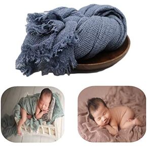 Luxury Baby Photography Props Blanket Newborn Photo Shoot Outfits Blanket Knitted Baby Photo Props Wrap Swaddle (Denim Blue) in Saudi Arabia