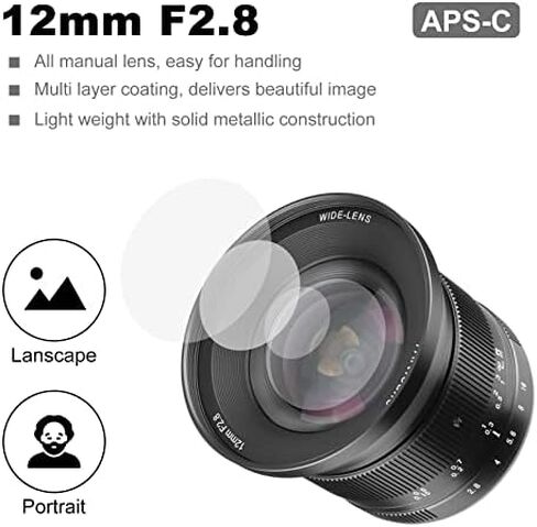 7 Artisans 12mm F2.8 Mark Ⅱ Ultra Wide Angle APS-C Manual Focus Prime lens compatible for Canon EOS-M Mount Mirrorless Cameras M1 M2 M3 Black in Saudi Arabia