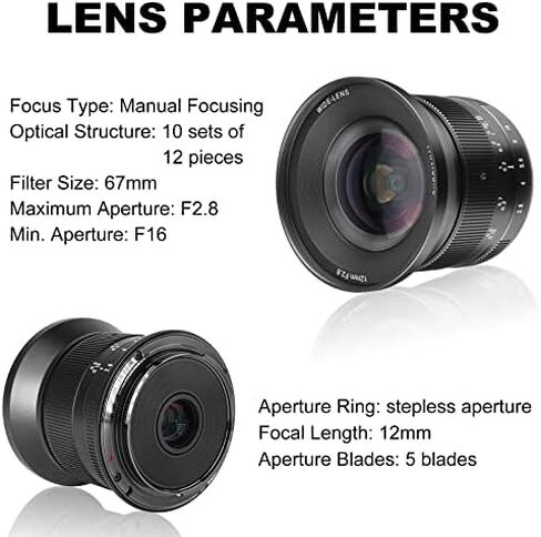 7 Artisans 12mm F2.8 Mark Ⅱ Ultra Wide Angle APS-C Manual Focus Prime lens compatible for Canon EOS-M Mount Mirrorless Cameras M1 M2 M3 Black in Saudi Arabia