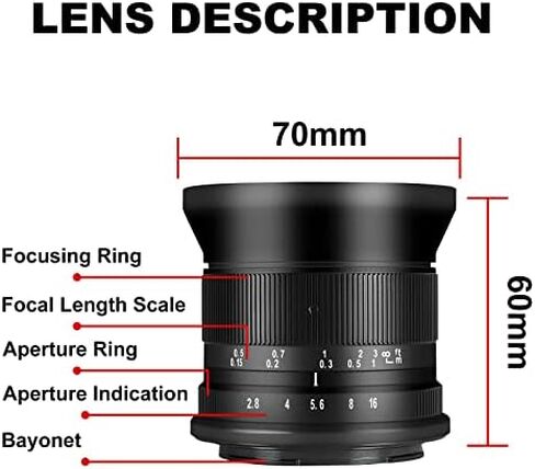 7 Artisans 12mm F2.8 Mark Ⅱ Ultra Wide Angle APS-C Manual Focus Prime lens compatible for Canon EOS-M Mount Mirrorless Cameras M1 M2 M3 Black in Saudi Arabia