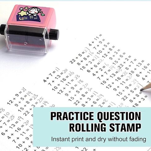 ختم تعليمي رقمي من FETNHU، طوابع تعليمية للأطفال، ختم إضافة وطرح قابل لإعادة الاستخدام، طوابع أسطوانية الضرب والقسمة، ضمن 100 سؤال لممارسة الرياضيات التعليمية (قطعتان-A) in Kuwait