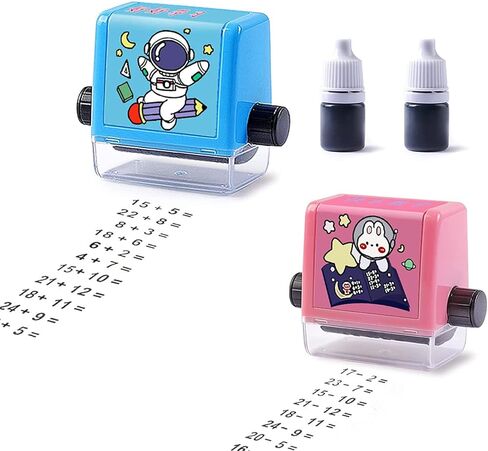 ختم تعليمي رقمي من FETNHU، طوابع تعليمية للأطفال، ختم إضافة وطرح قابل لإعادة الاستخدام، طوابع أسطوانية الضرب والقسمة، ضمن 100 سؤال لممارسة الرياضيات التعليمية (قطعتان-A) in Kuwait