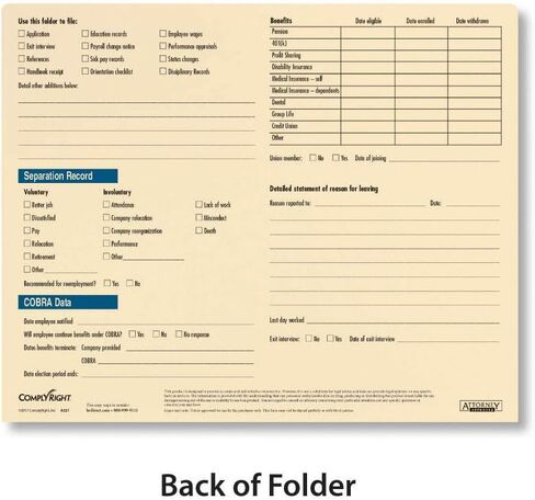 ملف الموظفين السري الخاص بشركة ComplyRight | 9-1/2 بوصة × 11-3/4 بوصة | مجلدات الملفات | 25 عبوة in Kuwait