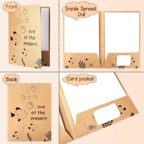 8 Pieces Cute 2 Pocket Folders Stay Put Folders Cartoons Pattern Kraft Paper File Folders Letter Size Brown Folders for Kids 100th Day of School Office Supplies (Pattern Style) in Saudi Arabia