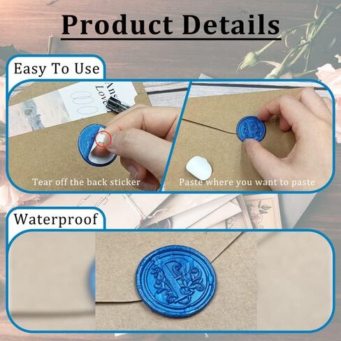 50Pcs Initial Alphabet Wax Seal Stickers, Envelope Seals, Self Adhesive, Envelope Seal Stickers for Wedding Invitation Christmas Valentines Day Birthday (Initial, Ocean Blue, O) in Kuwait