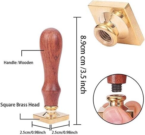 CRASPIRE Wax Seal Stamp Book Vintage Sealing Wax Stamps Coffee Rectangle Removable Brass Head Sealing Stamp with Wooden Handle for Wedding Invitations Valentine's Day Gift Wrap in Kuwait
