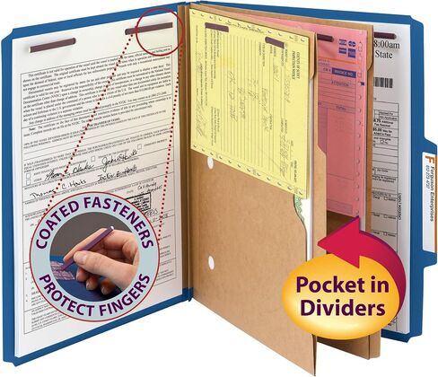 Smead Pressboard Classification File Folder with SafeSHIELD Fasteners, 2 Pocket Dividers, 2" Expansion, Letter Size, Green, 10 per Box (14083) in Kuwait