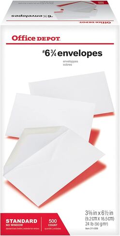 Office Depot All-Purpose Envelopes, #6 3/4 (3 5/8in. x 6 1/2in.), White, Box Of 500, 78105 in Saudi Arabia
