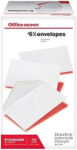 Office Depot All-Purpose Envelopes, #6 3/4 (3 5/8in. x 6 1/2in.), White, Box Of 500, 78105 in Saudi Arabia