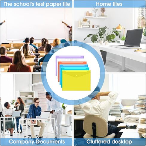 Rovepic 48 Pack Plastic Envelopes File Bag A4 Letter Size Translucent Color Premium Quality Clear Document Folders with Snap Closure for Student Teacher School Office Supplies 9.2 x 12.9 Inch in Saudi Arabia