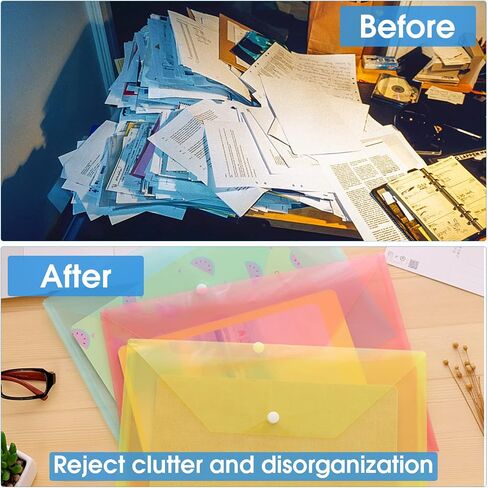 Rovepic 48 Pack Plastic Envelopes File Bag A4 Letter Size Translucent Color Premium Quality Clear Document Folders with Snap Closure for Student Teacher School Office Supplies 9.2 x 12.9 Inch in Saudi Arabia