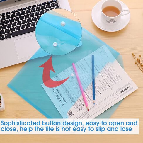 Rovepic 48 Pack Plastic Envelopes File Bag A4 Letter Size Translucent Color Premium Quality Clear Document Folders with Snap Closure for Student Teacher School Office Supplies 9.2 x 12.9 Inch in Saudi Arabia