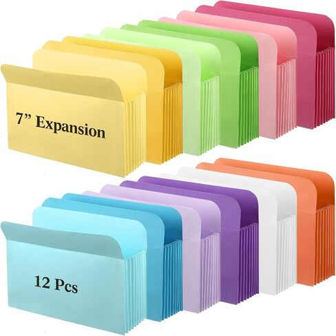 Fainne 12 Pcs Large Expanding File Pocket Folder Organizers 7'' Expansion Expanding File Folders Letter Size for Organizing Files Documents Home Office, 9.06 x 11.89 Inches, Assorted Colors in Saudi Arabia