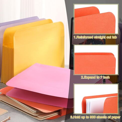 Fainne 12 Pcs Large Expanding File Pocket Folder Organizers 7'' Expansion Expanding File Folders Letter Size for Organizing Files Documents Home Office, 9.06 x 11.89 Inches, Assorted Colors in Saudi Arabia