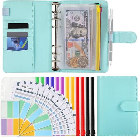Budget Binder Organizer, A6 Cash System Planner for Money Receipts,Document portfolios,12 PCS Clear Cash Envelope,12 Expense Tracker Budget Sheets and 30 Colorful Blank Labels(Pink, A6) in Kuwait