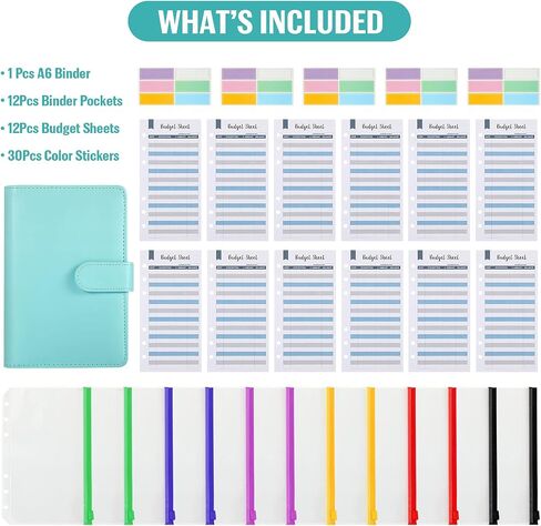Budget Binder Organizer, A6 Cash System Planner for Money Receipts,Document portfolios,12 PCS Clear Cash Envelope,12 Expense Tracker Budget Sheets and 30 Colorful Blank Labels(Pink, A6) in Kuwait