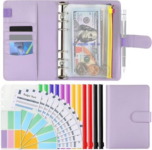 Budget Binder Organizer, A6 Cash System Planner for Money Receipts,Document portfolios,12 PCS Clear Cash Envelope,12 Expense Tracker Budget Sheets and 30 Colorful Blank Labels(Pink, A6) in Kuwait