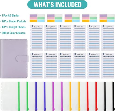 Budget Binder Organizer, A6 Cash System Planner for Money Receipts,Document portfolios,12 PCS Clear Cash Envelope,12 Expense Tracker Budget Sheets and 30 Colorful Blank Labels(Pink, A6) in Kuwait
