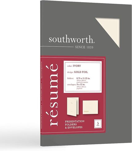 Southworth® Résumé Folders & Envelopes, 9" x 12", 88-Lb, White/Silver, Pack of 5 in Kuwait