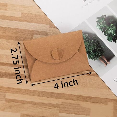 50 قطعة من أظرف بطاقات الهدايا، حامل بطاقات هدايا مربع صغير مقاس 4 × 2.75 بوصة، ظرف ورق كرافت بني مع مشبك على شكل قلب لدعوة الزفاف، وبطاقات التهنئة، وبطاقات الهدايا، وبطاقات العمل in Kuwait