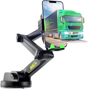 Truck Phone Holder Mount Heavy Duty Super Suction Cup, Cell Phone Holder for Truck Dashboard Windshield 16.9 inch Long Arm & Stable, Compatible with iPhone & Samsung, Gray, Commercial Truck