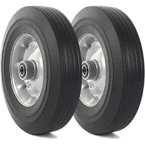 (2-Pack) AR-PRO 5" x 1.5" Flat Free Solid Rubber Wheel Assemblies - Replacement Hand Truck Wheels with Ball Bearings and 1/2" Bore Hole Diameter - Heavy-Duty Solid Rubber Wheels 88 lbs Load Capacity