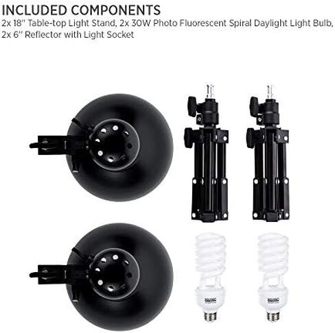 2-Light Table Top Fluorescent Lighting Kit, 6" Reflectors, 30W Bulbs and 15" Light Stands for Product Photography, and Video Production in Saudi Arabia