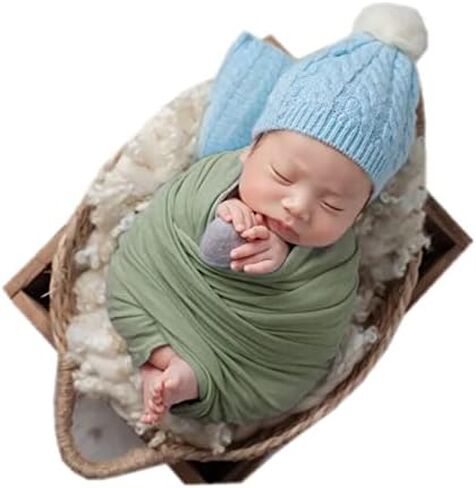 Coberllus Newborn Baby Photo Props Blanket Stretch Without Wrinkle Wrap Swaddle for Boy Girls Photography Shoot (Green) in Saudi Arabia