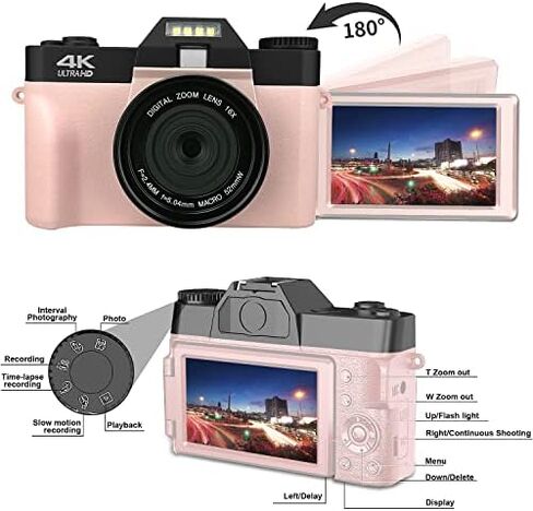 Acuvar 4K 56MP Digital Camera Kit for Photography, Vlogging Camera for YouTube with Flip Screen, WiFi, Wide Angle & Macro Lens, 64GB Micro SD Card, 50" Tripod, Case, Card Reader, Microphone, LED in Saudi Arabia