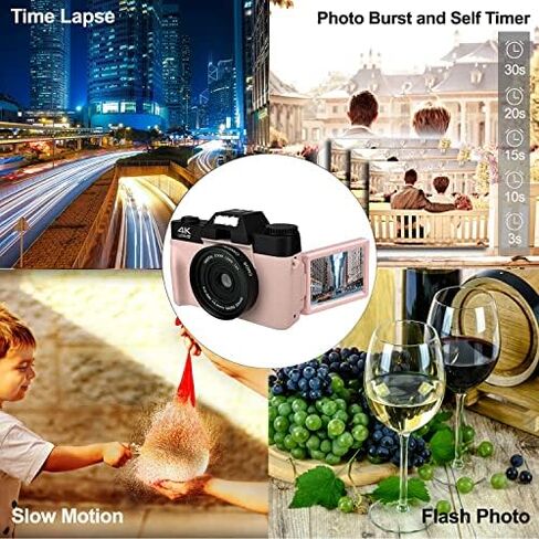 Acuvar 4K 56MP Digital Camera Kit for Photography, Vlogging Camera for YouTube with Flip Screen, WiFi, Wide Angle & Macro Lens, 64GB Micro SD Card, 50" Tripod, Case, Card Reader, Microphone, LED in Saudi Arabia