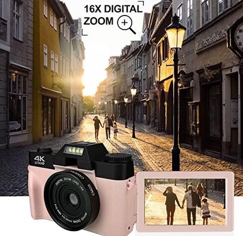 Acuvar 4K 56MP Digital Camera Kit for Photography, Vlogging Camera for YouTube with Flip Screen, WiFi, Wide Angle & Macro Lens, 64GB Micro SD Card, 50" Tripod, Case, Card Reader, Microphone, LED in Saudi Arabia