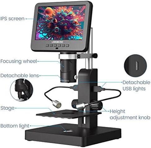 3 عدسات 7 بوصة LCD مجهر رقمي 1000X LINKMICRO LM246 مجهر عملة خطأ للبالغين عرض كامل للعملة المعدنية، مجموعة مجهر العلوم STEM للأطفال الطلاب، الصور والفيديو، بطاقة SD 32 جيجا in Kuwait