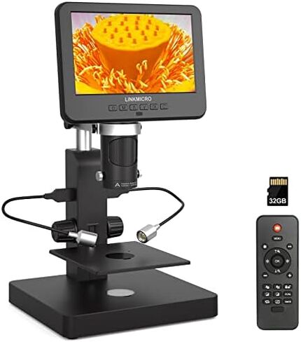 3 عدسات 7 بوصة LCD مجهر رقمي 1000X LINKMICRO LM246 مجهر عملة خطأ للبالغين عرض كامل للعملة المعدنية، مجموعة مجهر العلوم STEM للأطفال الطلاب، الصور والفيديو، بطاقة SD 32 جيجا in Kuwait