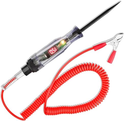 ZKFAR Pack-1 جهاز اختبار دائرة LED رقمي لإضاءة السيارات مع سلك زنبركي ممتد محمول، أداة إضاءة اختبار كهربائية DC 6V-12V-24V، قلم اختبار كهربائي للسيارة ثنائي الاتجاه (أحمر) in Saudi Arabia