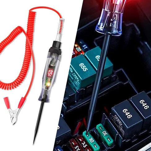 ZKFAR Pack-1 جهاز اختبار دائرة LED رقمي لإضاءة السيارات مع سلك زنبركي ممتد محمول، أداة إضاءة اختبار كهربائية DC 6V-12V-24V، قلم اختبار كهربائي للسيارة ثنائي الاتجاه (أحمر) in Saudi Arabia