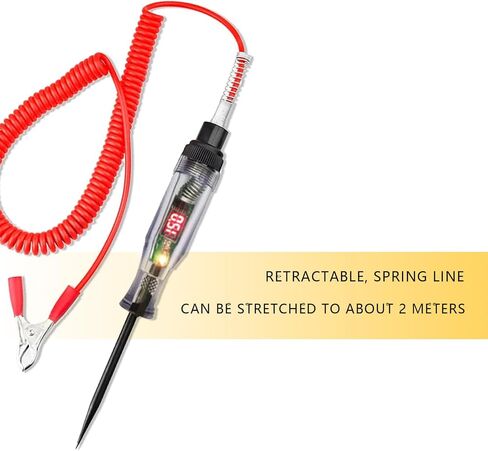 ZKFAR Pack-1 جهاز اختبار دائرة LED رقمي لإضاءة السيارات مع سلك زنبركي ممتد محمول، أداة إضاءة اختبار كهربائية DC 6V-12V-24V، قلم اختبار كهربائي للسيارة ثنائي الاتجاه (أحمر) in Saudi Arabia