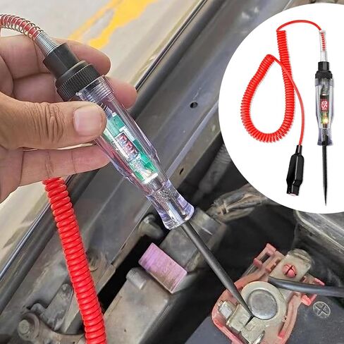 ZKFAR Pack-1 جهاز اختبار دائرة LED رقمي لإضاءة السيارات مع سلك زنبركي ممتد محمول، أداة إضاءة اختبار كهربائية DC 6V-12V-24V، قلم اختبار كهربائي للسيارة ثنائي الاتجاه (أحمر) in Saudi Arabia