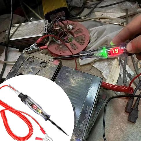 ZKFAR Pack-1 جهاز اختبار دائرة LED رقمي لإضاءة السيارات مع سلك زنبركي ممتد محمول، أداة إضاءة اختبار كهربائية DC 6V-12V-24V، قلم اختبار كهربائي للسيارة ثنائي الاتجاه (أحمر) in Saudi Arabia